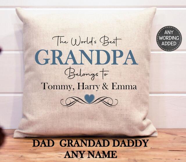 Fathers Day Gift, World's Best Dad Grandad Uncle Grandpa Grandfather Belongs To Personalised Cushion - image 1