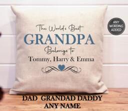 Fathers Day Gift, World's Best Dad Grandad Uncle Grandpa Grandfather Belongs To Personalised Cushion - thumbnail 1