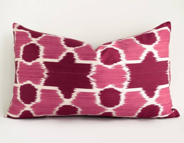 Handwoven Silk Luxury Pink Red Chevron Ikat Pillow Cover Pillows Throw Accent Couch Decorative For - image 1