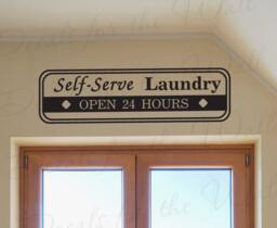 Self-Serve Laundry Open 24 Hours Funny Room Cleaning Mom Clothes Wall Decal Art Mural Vinyl Lettering Quote Sticker Decoration Decor La01 - thumbnail 1