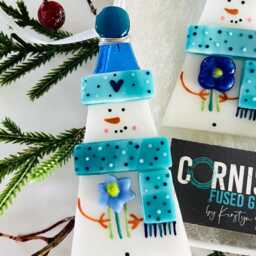 Beautiful Fused Glass Snowman Christmas Decoration, Snowman Cornish Glass - thumbnail 2