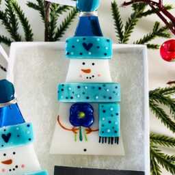 Beautiful Fused Glass Snowman Christmas Decoration, Snowman Cornish Glass - thumbnail 3