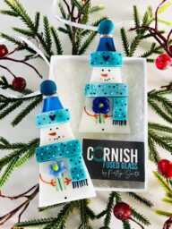 Beautiful Fused Glass Snowman Christmas Decoration, Snowman Cornish Glass - thumbnail 1