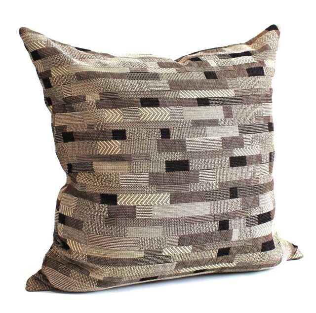 Brown & Beige Striped Chenille Throw Pillow Cover Upholstery Fabric Pillowcase Square Lumbar - image 1