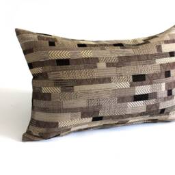Brown & Beige Striped Chenille Throw Pillow Cover Upholstery Fabric Pillowcase Square Lumbar - thumbnail 2
