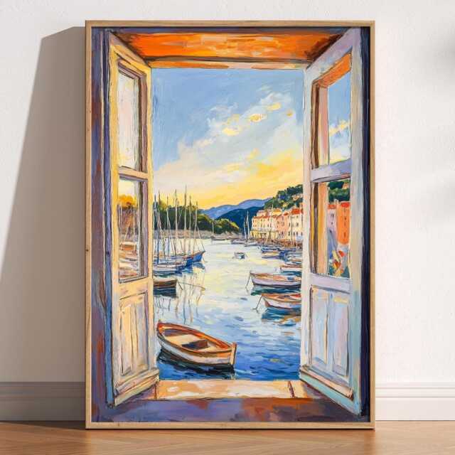 Open Window Henri Matisse Print, Style Fauvism Painting, Mediterranean Harbour, Boats At Sunset, Coastal Art, French Riviera - image 1