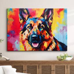 Colorful German Shepherd Dog Pet Abstract Modern Oil Painting Wall Art Framed Canvas Poster Print Home Kitchen Living Room Decor Gift - thumbnail 1