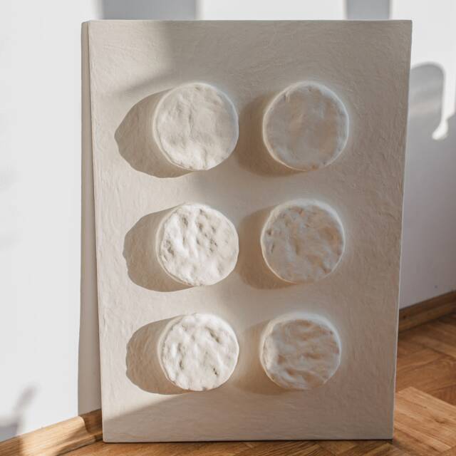 Boho Wall Art. Japandi Home Decor. Wall Sculpture Made Of Plaster & Paper Mache Wabi Sabi Style. Geometric 3D Relief For Organic Interior - image 1