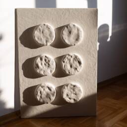 Boho Wall Art. Japandi Home Decor. Wall Sculpture Made Of Plaster & Paper Mache Wabi Sabi Style. Geometric 3D Relief For Organic Interior - thumbnail 2