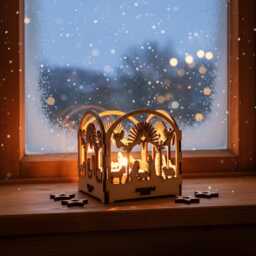 Nativity Scene Candle Holder Wooden Christmas Lantern, Holy Family Ornament - thumbnail 1