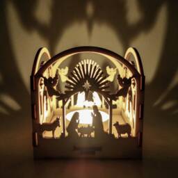 Nativity Scene Candle Holder Wooden Christmas Lantern, Holy Family Ornament - thumbnail 2