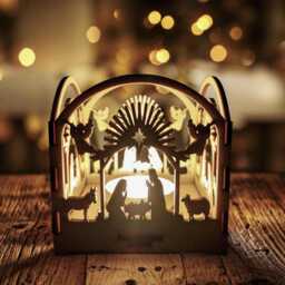 Nativity Scene Candle Holder Wooden Christmas Lantern, Holy Family Ornament - thumbnail 3