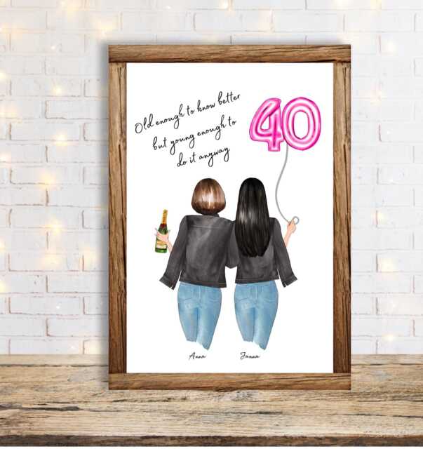 40Th Birthday Best Friend Personalised Print Gift - image 1