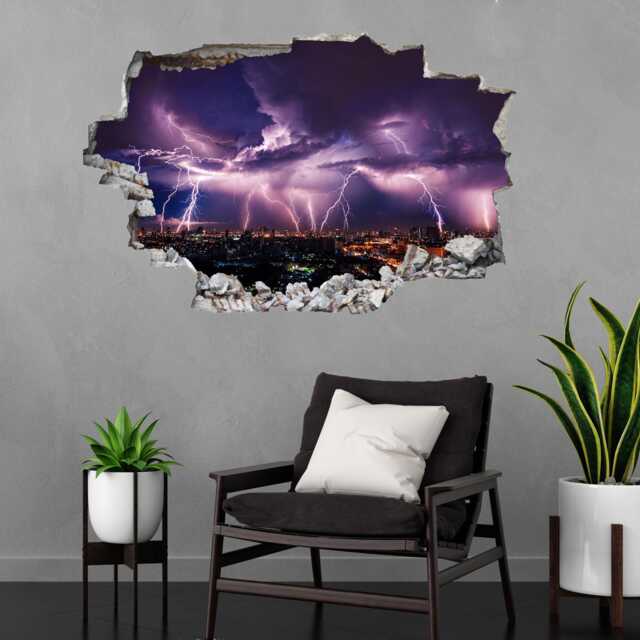 Thunderstorm Lightning Over City Wall Decal Sticker Mural Poster Print Art Home Office Decor Cf29 - image 1