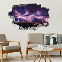 Thunderstorm Lightning Over City Wall Decal Sticker Mural Poster Print Art Home Office Decor Cf29 - thumbnail 3