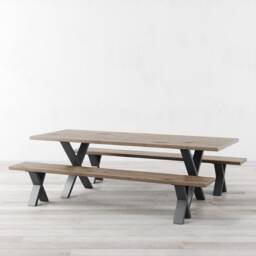 Salford Natural Oak Wooden Industrial Dining Table Rustic Farmhouse - thumbnail 2