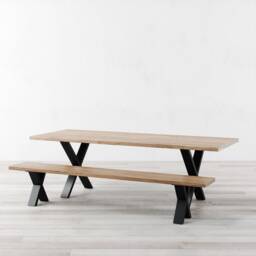 Salford Natural Oak Wooden Industrial Dining Table Rustic Farmhouse