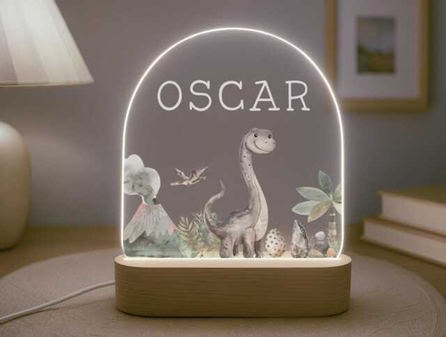 Personalised Children's Dinosaur Night Light - Led Lamp Kid's Decor Boy Girl Gift For Birthday Name Sign Bedroom Nursery - image 1