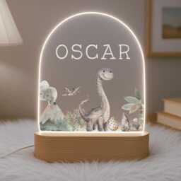 Personalised Children's Dinosaur Night Light - Led Lamp Kid's Decor Boy Girl Gift For Birthday Name Sign Bedroom Nursery - thumbnail 2