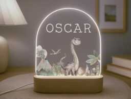 Personalised Children's Dinosaur Night Light - Led Lamp Kid's Decor Boy Girl Gift For Birthday Name Sign Bedroom Nursery