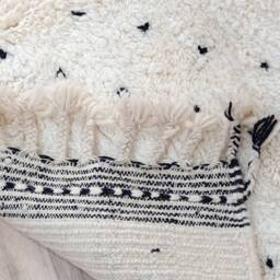 Authentic Black Dotted Moroccan Rug - Beni Ourain Berber Floor Seating Carpet Bohemian 100% Hand Woven Wool - thumbnail 4