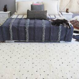 Authentic Black Dotted Moroccan Rug - Beni Ourain Berber Floor Seating Carpet Bohemian 100% Hand Woven Wool - thumbnail 2