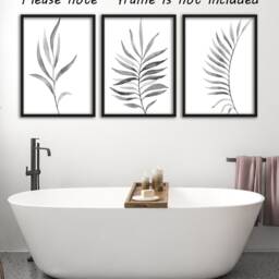 Grey Ferns Botanical Leaves Set Of 3 Unframed Wall Print, Home Decor, Art, Leaf Bathroom Decor - thumbnail 3