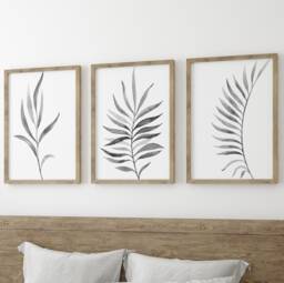Grey Ferns Botanical Leaves Set Of 3 Unframed Wall Print, Home Decor, Art, Leaf Bathroom Decor - thumbnail 1
