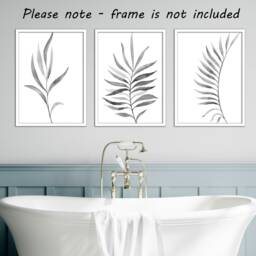 Grey Ferns Botanical Leaves Set Of 3 Unframed Wall Print, Home Decor, Art, Leaf Bathroom Decor - thumbnail 2