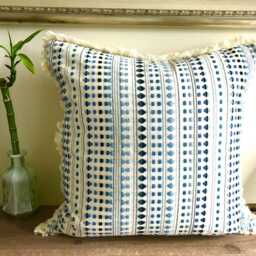 Set Of 2 Embroidered Blue Throw Pillow Cover Beaded Fringe Edges - thumbnail 2