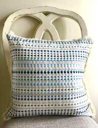 Set Of 2 Embroidered Blue Throw Pillow Cover Beaded Fringe Edges - thumbnail 1