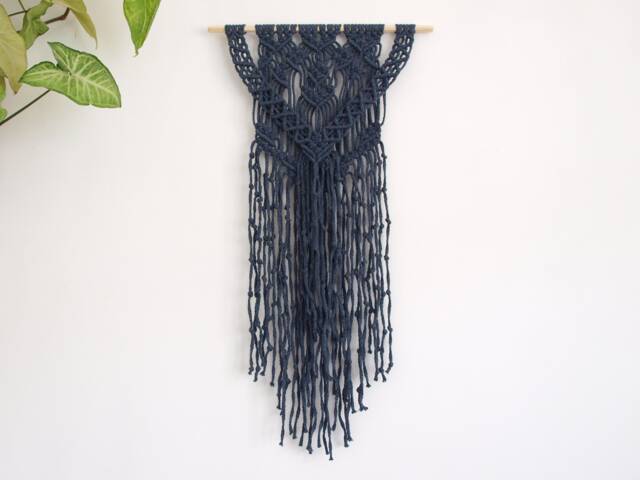 "Dark Blue Macrame Wall Hanging Cotton Entryway Decor - 15"" X 27" - image 1