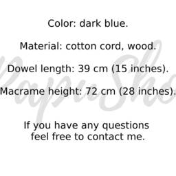 "Dark Blue Macrame Wall Hanging Cotton Entryway Decor - 15"" X 27" - thumbnail 2