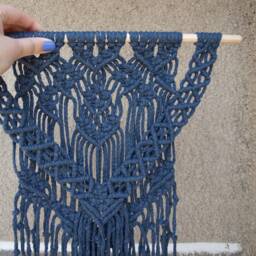 "Dark Blue Macrame Wall Hanging Cotton Entryway Decor - 15"" X 27" - thumbnail 3