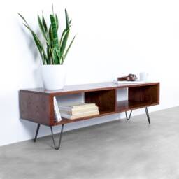 "Large Tv Media Stand Or Coffee Table With Storage On Mid Century Hairpin Legs, Dark Ash ""Henley" - thumbnail 2