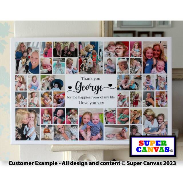 First 1st Birthday Personalised Custom 40 Picture Photo Collage Party Display Framed Canvas Print Son Daughter Grandchild Gift - image 1