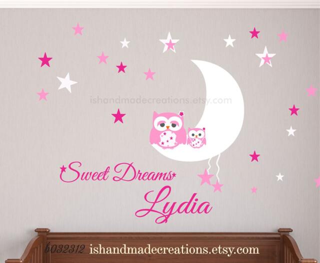 Baby Girl Owl Moon & Stars Wall Decal - image 1