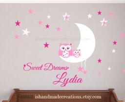 Baby Girl Owl Moon & Stars Wall Decal - thumbnail 1
