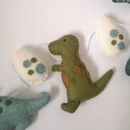 Felt Dinosaur Garland, Room Decor, Themed Bedroom, Blue & Green Bunting, Dino Wall Decorations - thumbnail 3