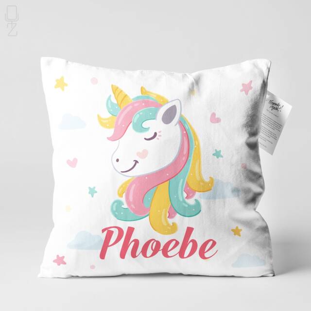 Personalized Unicorn Velvet Cushion Cover Pastel Nursery Decor - image 1