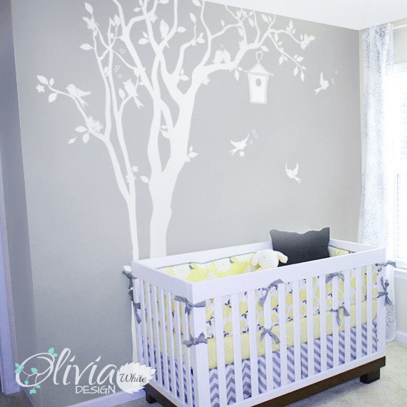 Baby Nursery Large White Tree Decal Huge Tree Wall Wall Art Tattoo Mural Stickers Decals Decor - Nt031 - image 1