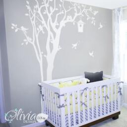 Baby Nursery Large White Tree Decal Huge Tree Wall Wall Art Tattoo Mural Stickers Decals Decor - Nt031