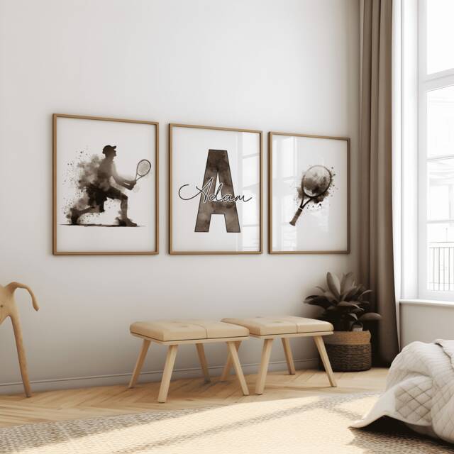 Personalised Tennis Poster Set - 3 Kids Bedroom Posters - Home Decor Custom Room Artwork Gift Sport Gifts Wall Art - image 1