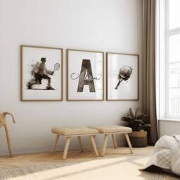 Personalised Tennis Poster Set - 3 Kids Bedroom Posters - Home Decor Custom Room Artwork Gift Sport Gifts Wall Art - thumbnail 1