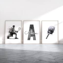 Personalised Tennis Poster Set - 3 Kids Bedroom Posters - Home Decor Custom Room Artwork Gift Sport Gifts Wall Art - thumbnail 2