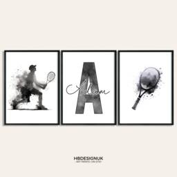 Personalised Tennis Poster Set - 3 Kids Bedroom Posters - Home Decor Custom Room Artwork Gift Sport Gifts Wall Art - thumbnail 3