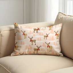 Blush Pink Reindeer Cushion Cover, Cute Winter Throw Pillowcase With Snowy Trees & Red Scarf Deer, Cozy Christmas Decor For Sofa Or Nursery - thumbnail 3