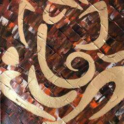 Original Ganesha Painting Modern Maroon & Rose Gold Indian Wall Art - thumbnail 3