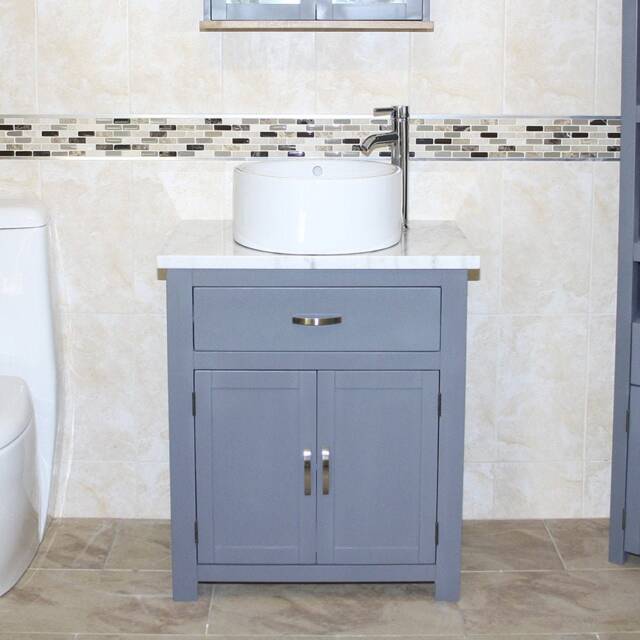 Bathroom Grey Painted Vanity Unit - With White Marble Top & Ceramic Basin Choice 502Gwmcbc - image 1