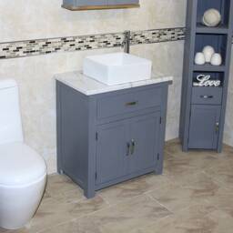 Bathroom Grey Painted Vanity Unit - With White Marble Top & Ceramic Basin Choice 502Gwmcbc - thumbnail 3